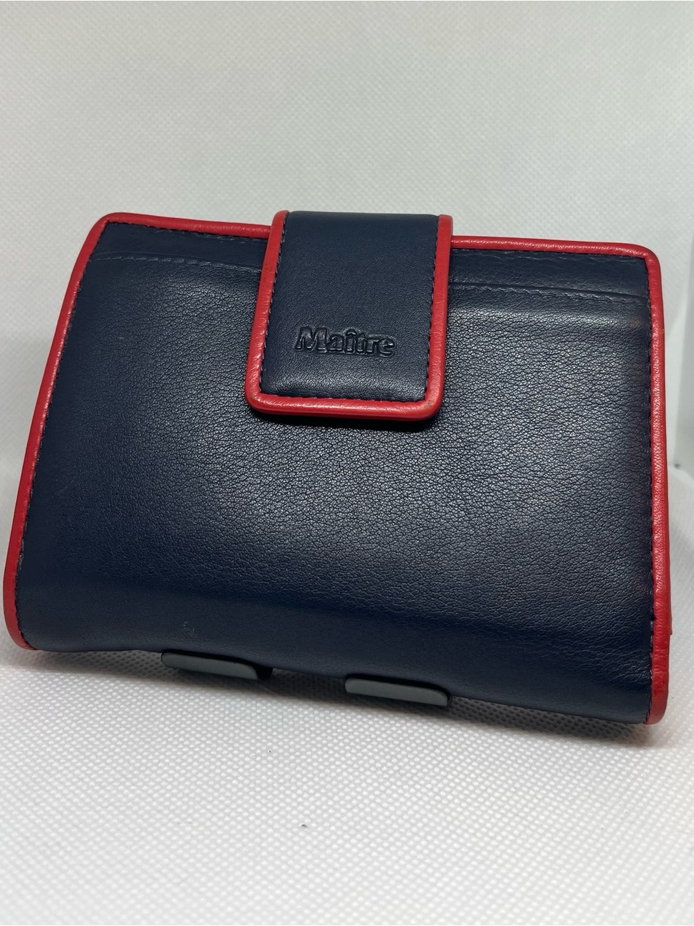 Maitre Germany Navy and Red Leather Trifold Wallet